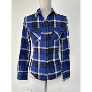 Y2k Nollie Blue Plaid Button-Down Flannel Shirt size Small